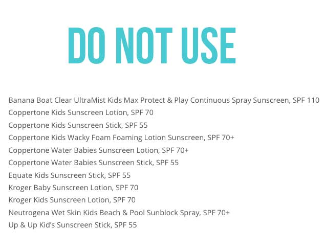 LIST OF sun lotions not to use. 