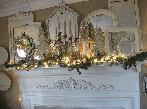 white fireplace mantel for Christmas time