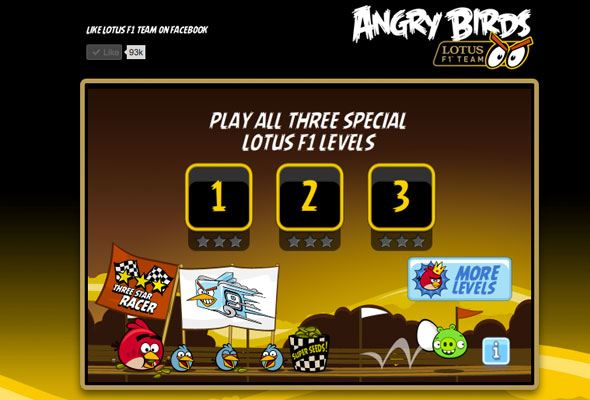 Angry Birds team Lotus Formula 1 game
