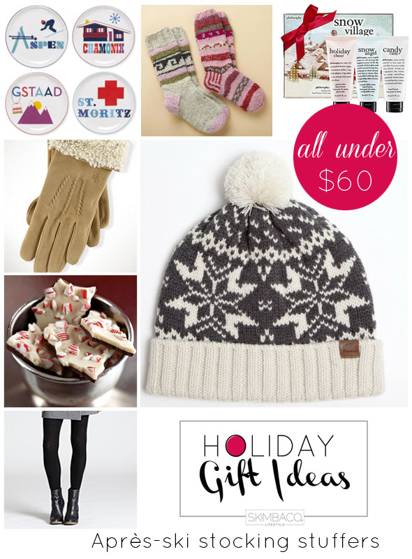 Christmas gifts, apres-ski gifts, winter themed gifts, skier gifts, gift ideas for women, stocking stuffers under $60