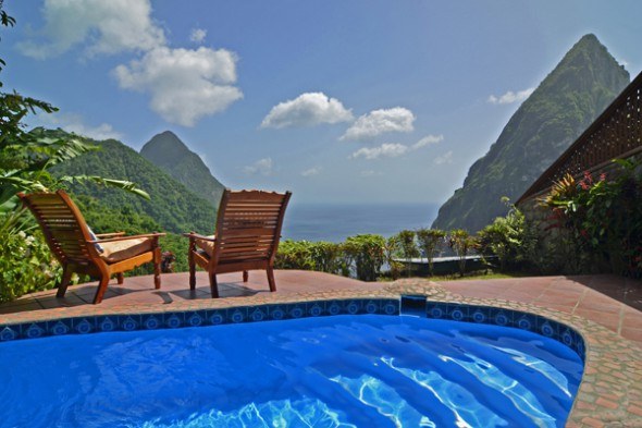 Caribbean; St.Lucia Ladera Resort 2Bed villa D, pool & chairs to Piton