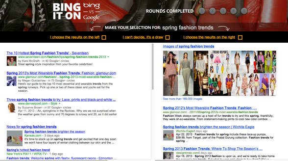 Bing it On Challenge, bing micosoft, search results