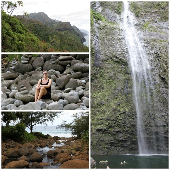 Hike to a waterfall in Kauai 