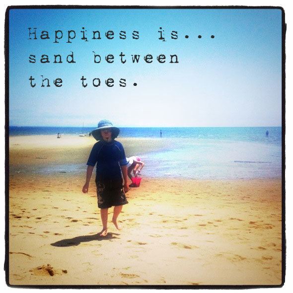Happiness is... sand between the toes. Beach quotes at  https://skimbacolifestyle.com/2013/07/beach-quotes.html