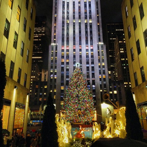 NYC Rockefeller Plaza Christmas tree, photo by @jentemple on Instagram