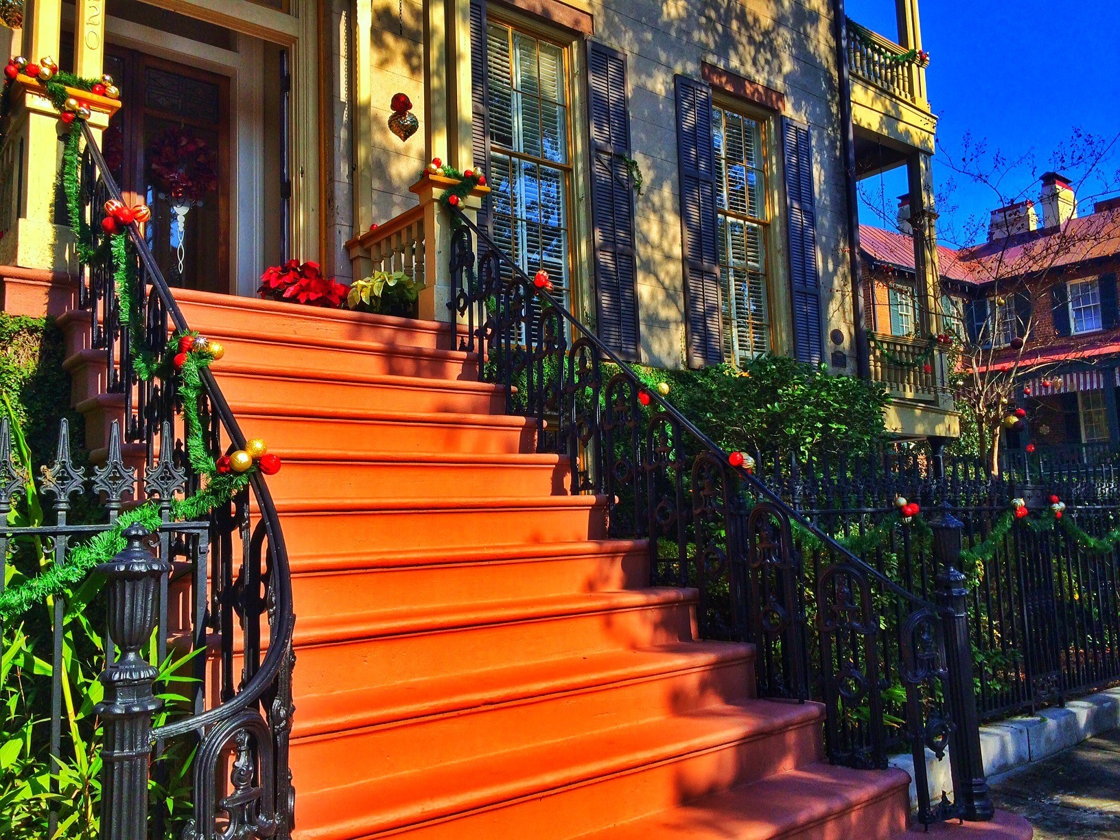 Beautifully decorated home s during the holidays in Savannah, Ga