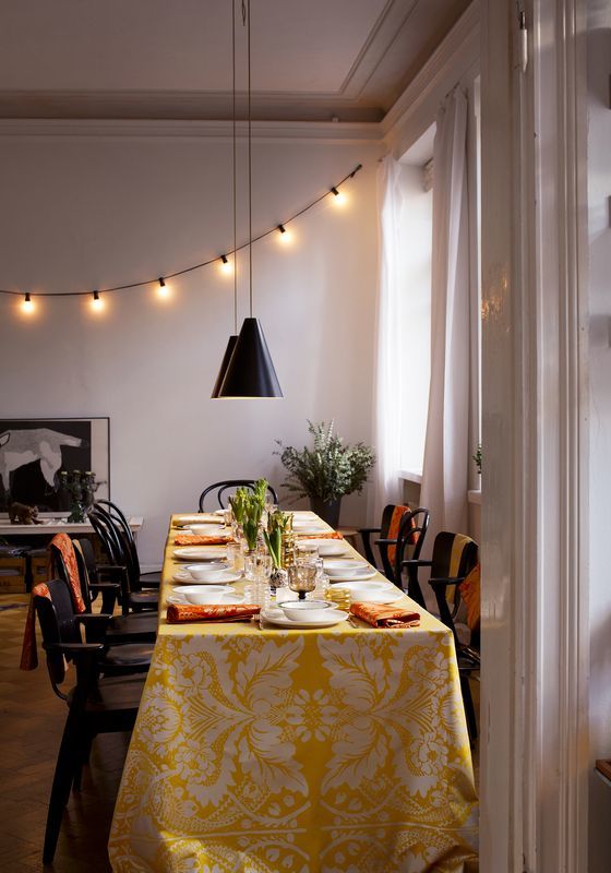 finnish style christmas table set with marimekko fabrics