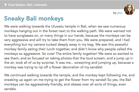 Monkeys in Bali - my story on Findery.com/skimbaco