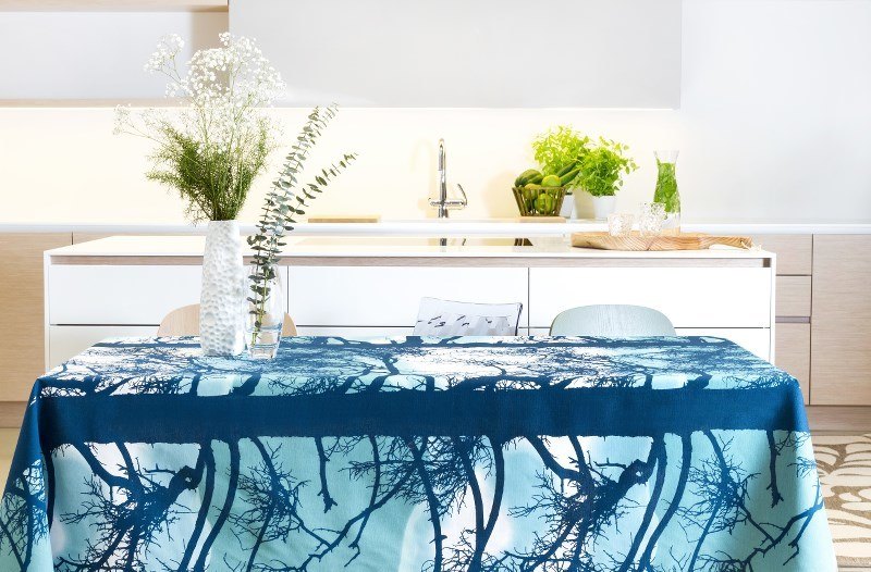 Scandinavian design: Kelohonka aqua tablecloth by Vallila Interior. Photo: Henna Soronen