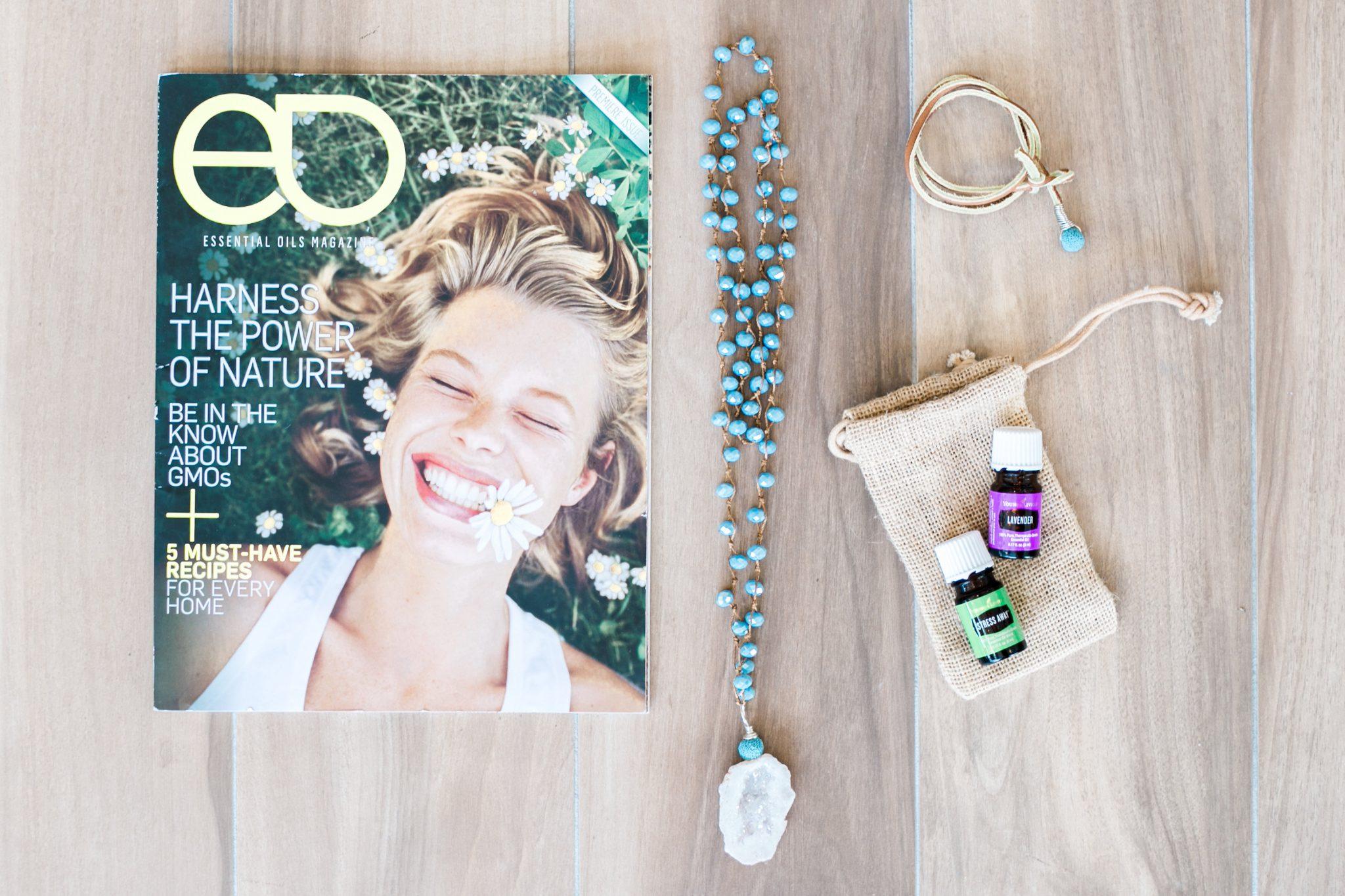 Essential Oils magazine and my favorite oils and diffuser jewelry by @nomadicnewlyweds
